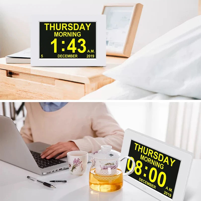 12-Alarm Digital LED Calendar Clock with Multi-Language Display & Medi ...